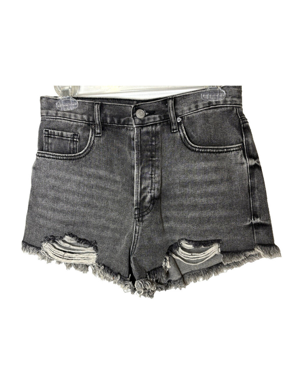 PACSUN Womens Vintage High Rise Button Fly Jean Shorts SIZE 27 Black Distressed
